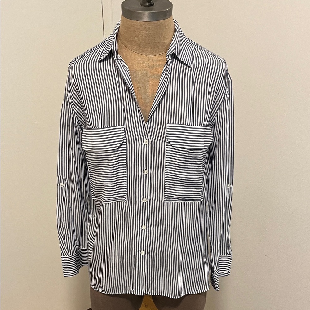 Zara Woman Blue Striped Shirt